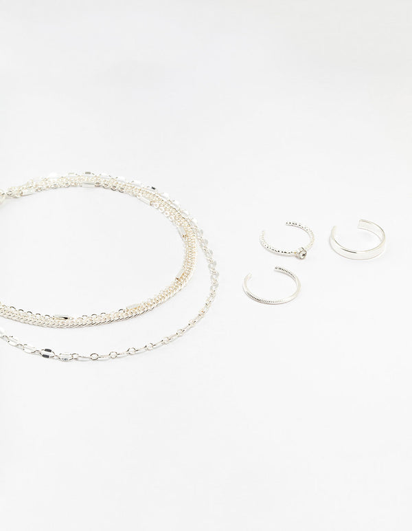 Silver Dumbell Anklet & Toe Rings Set - Lovisa