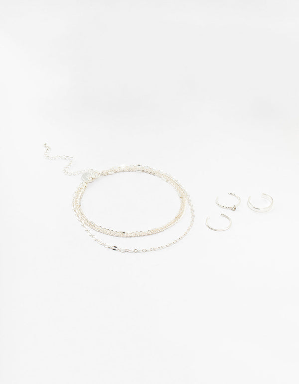 Silver Dumbell Anklet & Toe Rings Set