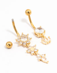 Gold Plated Surgical Steel Flower Power Belly Bar 2-Pack - link has visual effect only