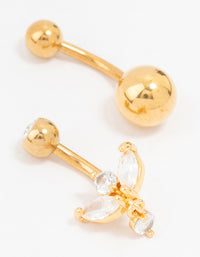 Gold Plated Surgical Steel Marquise Drop Belly Bars 2-Pack - link has visual effect only