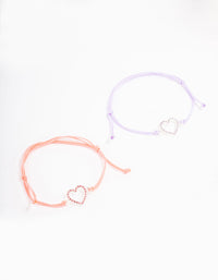 Pink & Purple Diamante Heart Cord Bracelet Pack - link has visual effect only