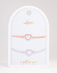 Pink & Purple Diamante Heart Cord Bracelet Pack - link has visual effect only