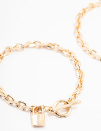 Gold Chunky Lock & Key Bracelet Pack - link has visual effect only