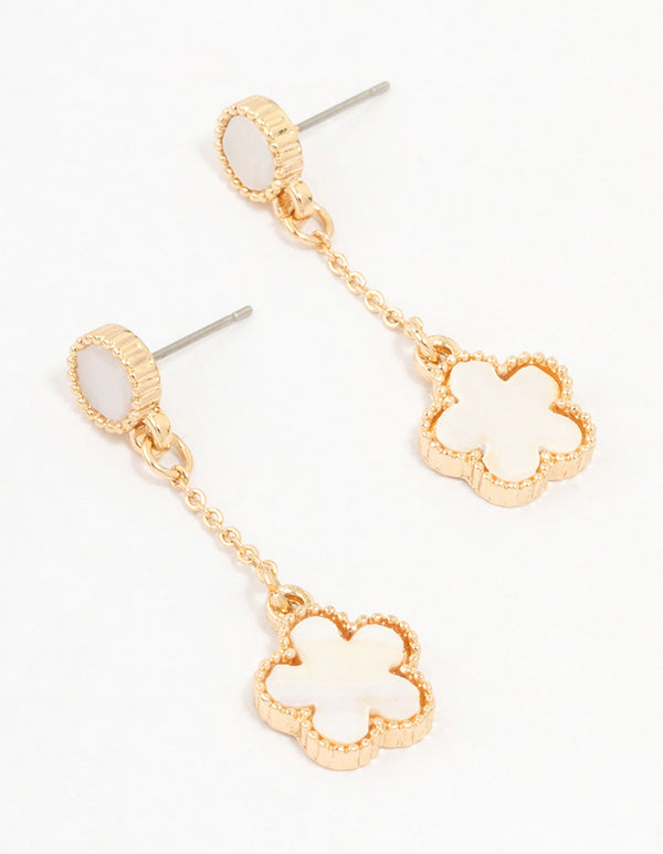 Gold Clover Flower Drop Earrings