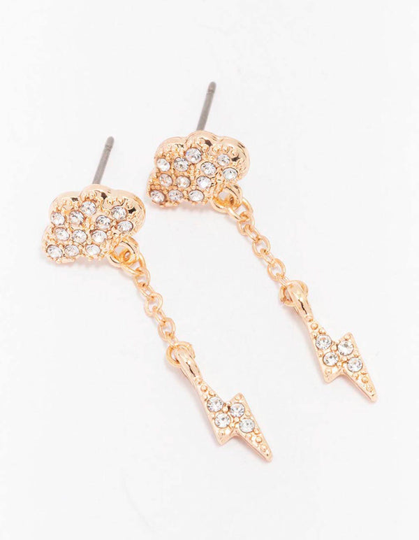 Gold Diamante Cloud & Lightning Drop Earrings