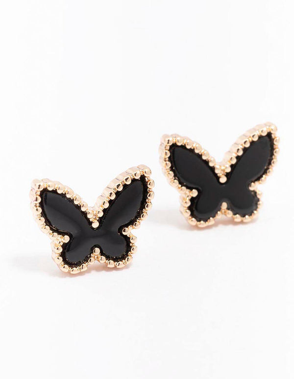 Gold Butterfly Charm Stud Earrings