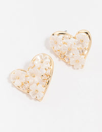 Gold Cubic Zirconia Flower Heart Stud Earrings - link has visual effect only