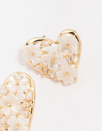 Gold Cubic Zirconia Flower Heart Stud Earrings - link has visual effect only