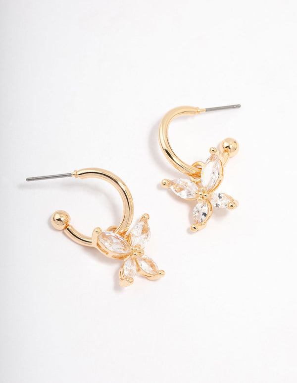 Gold Cubic Zirconia Butterfly Huggie Hoop Earrings