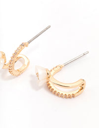 Gold Cubic Zirconia Flower Double Hoop Earrings - link has visual effect only