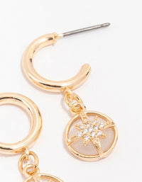 Gold Diamante Round Star Huggie Hoop Earrings - link has visual effect only