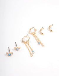 Gold Cubic Zirconia Moon & Star Mixed Earring 3-Pack - link has visual effect only