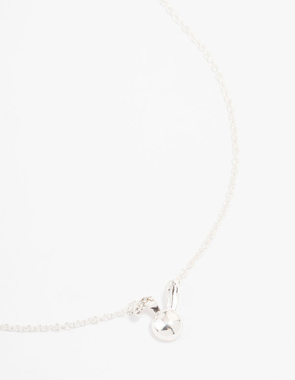 Silver Bunny Ear Pendant Necklace