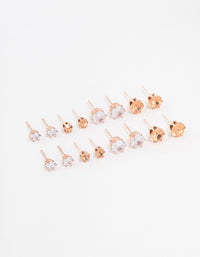 Rose Gold Basic Diamante Stud Earrings 8-Pack - link has visual effect only