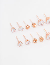 Rose Gold Basic Diamante Stud Earrings 8-Pack - link has visual effect only