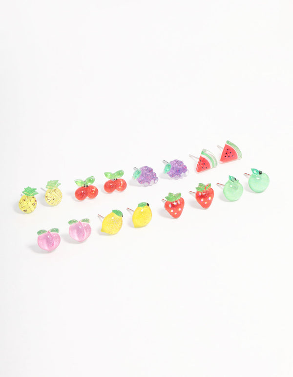 Silver Fruit Salad Earring 8-Pack