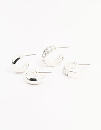 Silver Baguette & Diamante Hoop Earrings 2-Pack - link has visual effect only