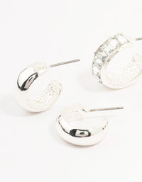 Silver Baguette & Diamante Hoop Earrings 2-Pack - link has visual effect only