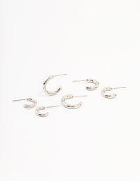 Rhodium Graduating Sized Huggie Earrings 3-Pack - link has visual effect only