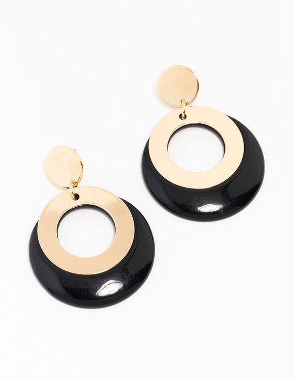 Black Gold Acrylic Disc and Drop Earrings - Lovisa