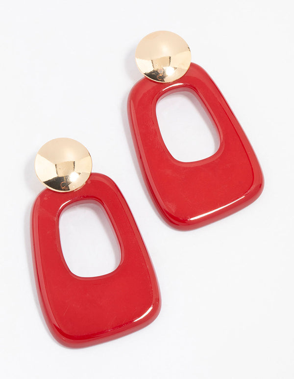 Red Gold  Acrylic Cut Out Disc Drop Earrings