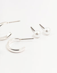 Silver Pearl Stud & Hoop Earrings 3-Pack - link has visual effect only