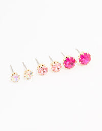 Gold Pink  Multi Diamante Stud Earrings 3-Pack - link has visual effect only