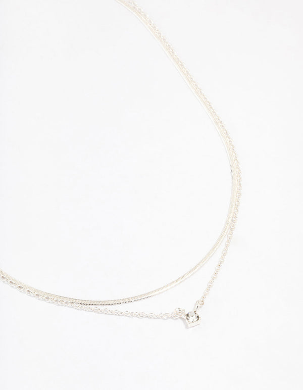 Silver Plated Double Diamante Slinky Chain Necklace