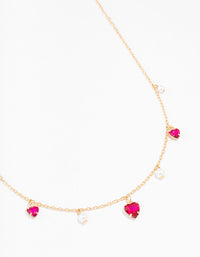 Gold Pearl And Diamante Heart Droplet Necklace - link has visual effect only