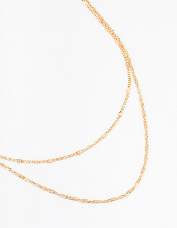 Gold Rope Double Chain Layered Necklace