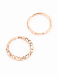 Rose Gold Plated Surgical Steel Textured Nose Rings 2-Pack - link has visual effect only