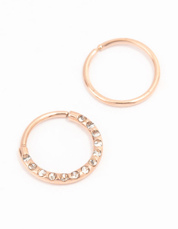 Rose Gold Plated Surgical Steel Textured Nose Rings 2-Pack