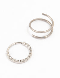 Surgical Steel Cubic Zirconia And Spiral Nose Ring 2-Pack - link has visual effect only