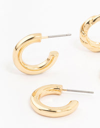 Gold Plated Textured & Smooth Hoop Earrings 2-Pack - link has visual effect only