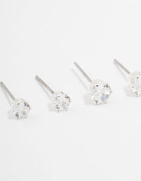 Silver Plated Cubic Zirconia Stud Earrings 3-Pack - link has visual effect only