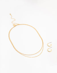 Gold Plated Cubic Zirconia Dainty Hoop & Necklace Set - link has visual effect only