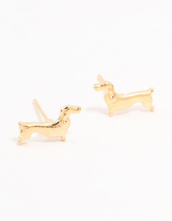 Gold Dachshund Stud Earrings