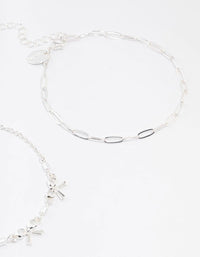 Silver Bow Chain Mixed Anklet 3-Pack - link has visual effect only