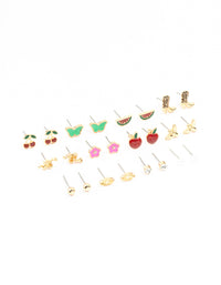 Gold Cherry & Boot Stud Earrings Pack 12-Pack - link has visual effect only