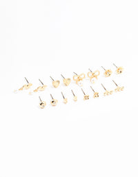 Gold Bow & Pearl Stud Earrings 8-Pack - link has visual effect only