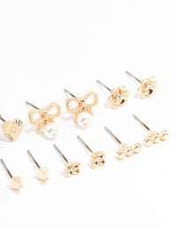 Gold Bow & Pearl Stud Earrings 8-Pack - link has visual effect only