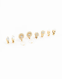 Gold Pearl & Diamante Large Clip Earrings - link has visual effect only