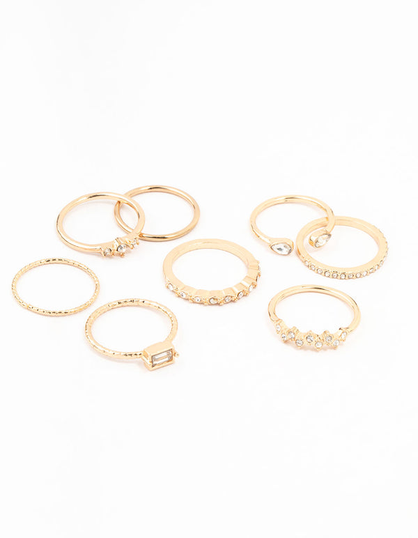 Fine Gold Diamante Ring Pack 8