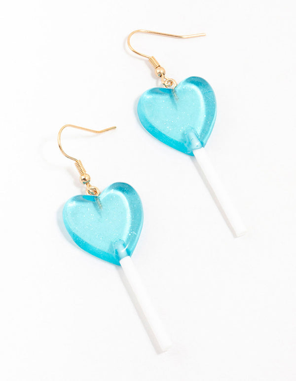 Blue Plastic Lollipop Drop Earrings