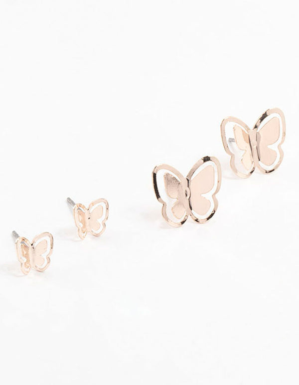 Rose Gold Multiple Butterfly Stud Earrings