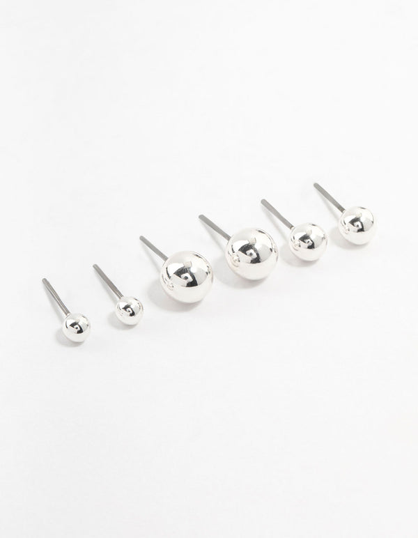 Silver Multiple Sphere Stud Earrings 3-Pack