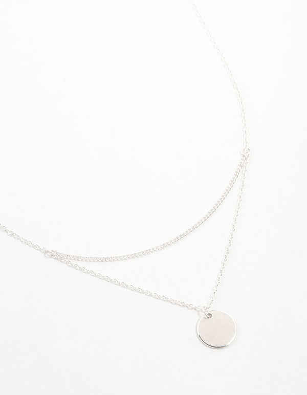 Silver Double Layered Disc Necklace