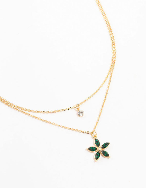 Double Gold Chain Flower Necklace