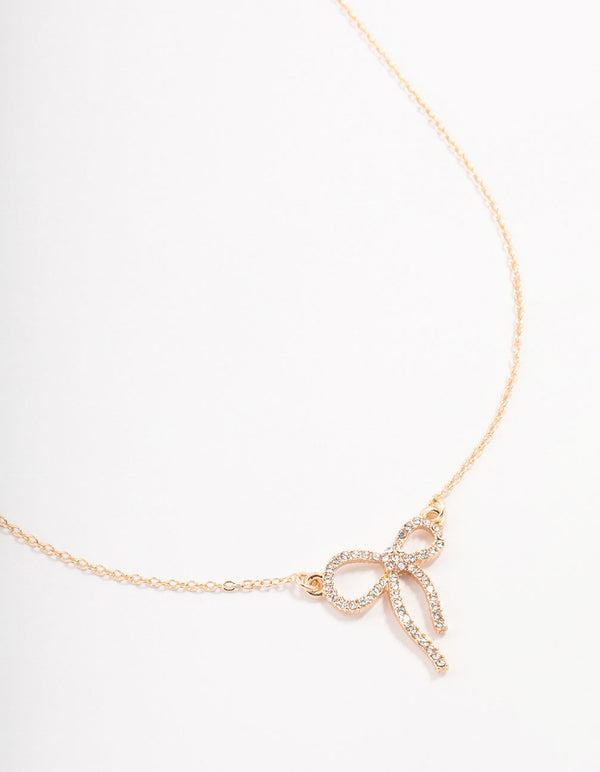 Gold Diamante Bow Necklace