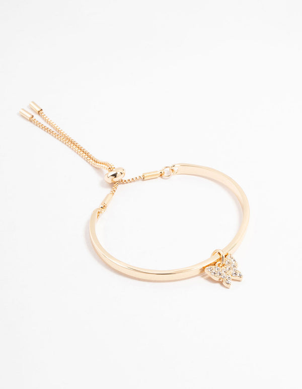 Gold Diamante Butterfly Bangle Toggle Bracelet